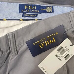 NEW Polo Ralph Lauren‎ Mens Classic Fit Chino Pants Grey 36Tx36 Cotton Twill